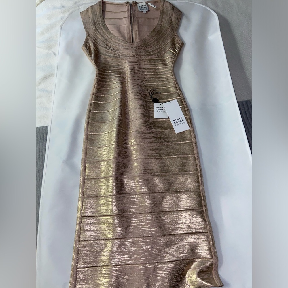 Herve Leger Rose Gold Bandage dress
